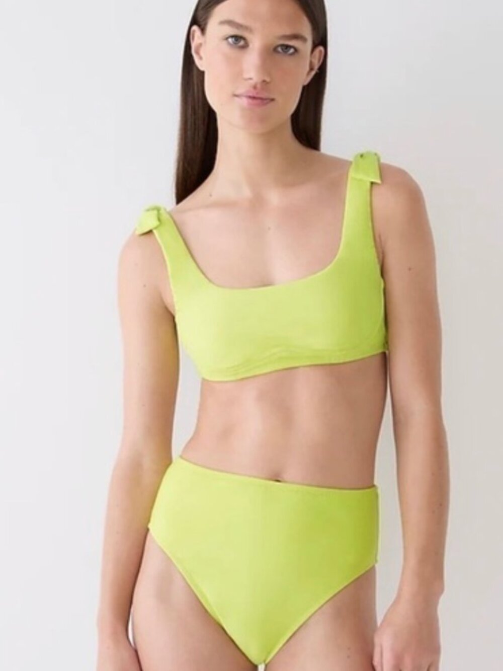 J. Crew Tie Shoulder Scoop Neck Bikini Top in Lemon Sorbet Size XS